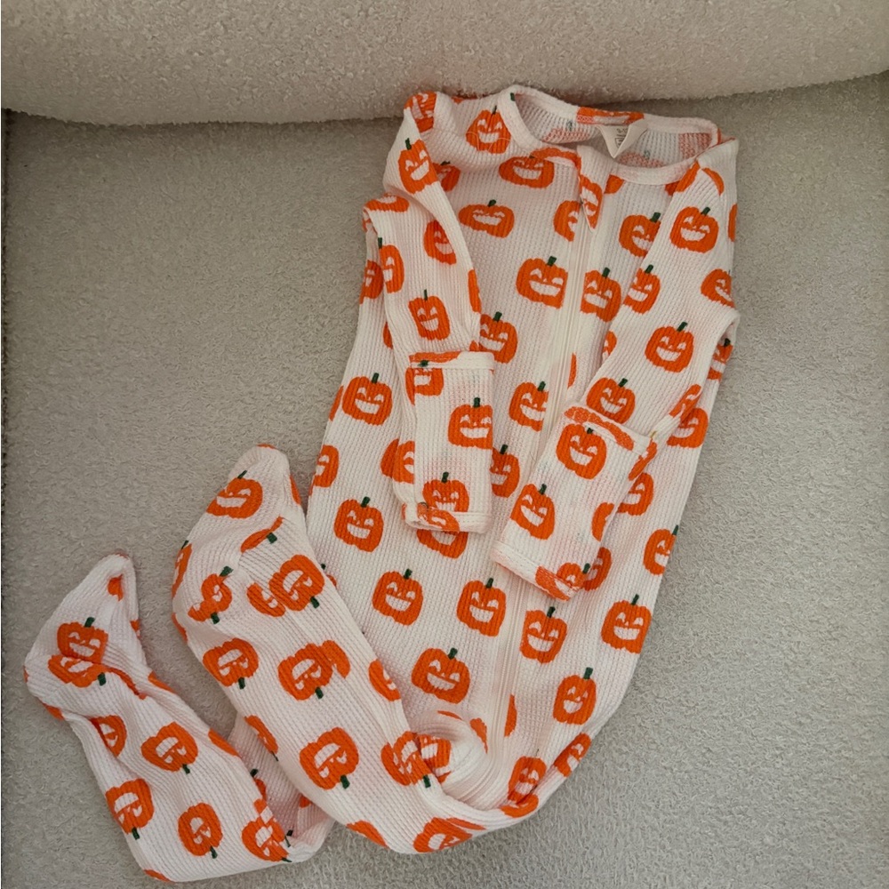 Organic Waffle Basic Zip Romper, Jack-O-Lantern